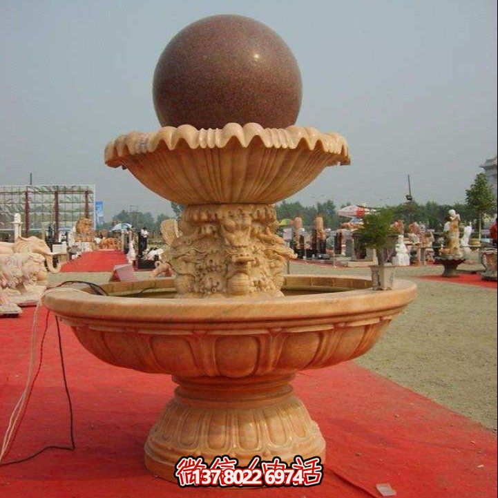 經(jīng)典中式風(fēng)水球，黃銹巖浮雕噴泉水