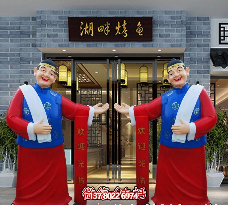 玻璃鋼精美彩繪迎賓雕塑，為您的酒店門口增添藝術(shù)氣息