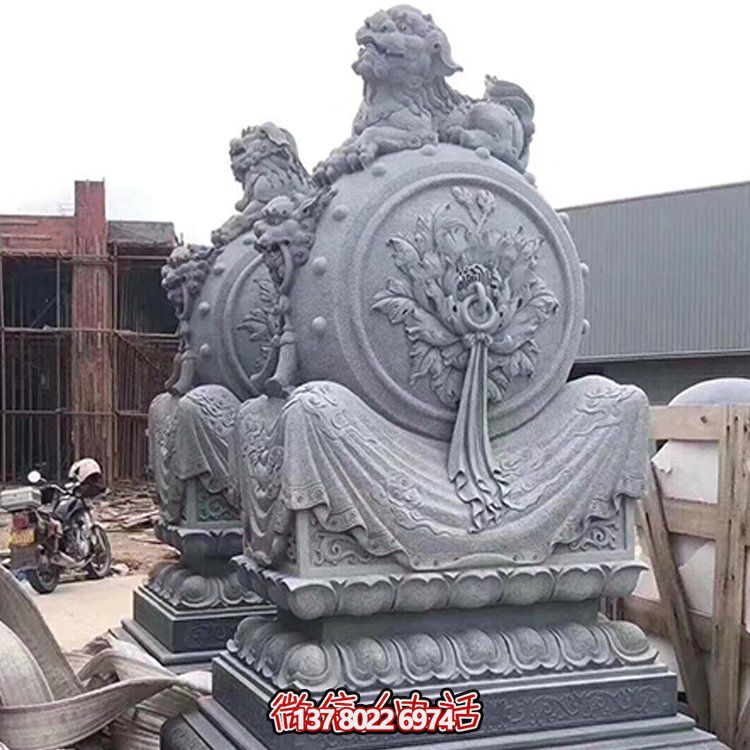精美大理石石雕抱鼓雕塑，添彩戶外園林景觀