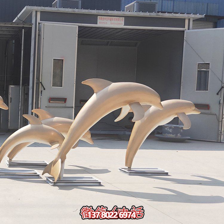 高端不銹鋼海豚雕塑，為售樓部門口增添完美視覺