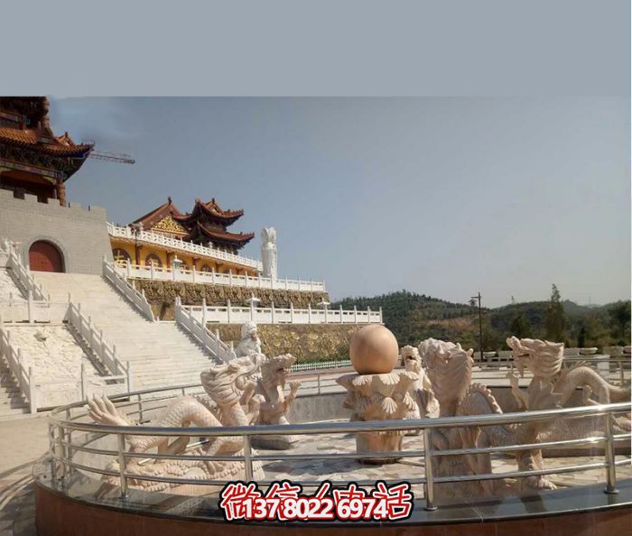 藝術(shù)燈光的魔力，紅龍戲球風(fēng)大型噴泉石雕秀