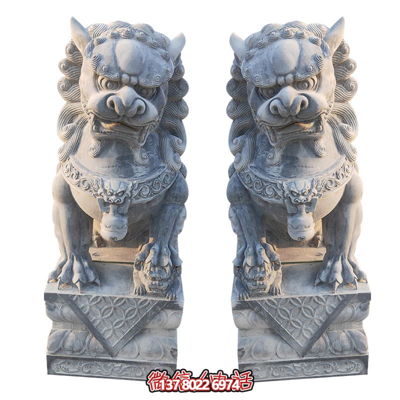 經(jīng)典石雕大理獅子雕塑，精致祠堂裝飾