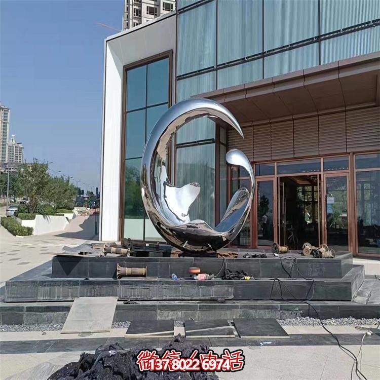 高端不銹鋼創(chuàng)意鏡面圓環(huán)雕塑，點綴酒店會所裝飾