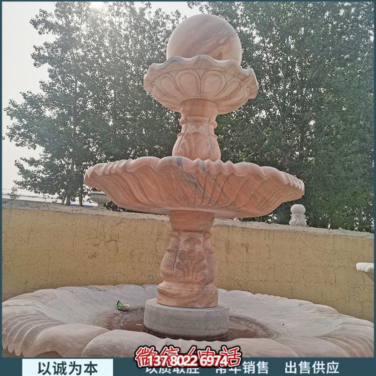 紅大理石石雕園林噴泉，展現(xiàn)絢爛晚霞