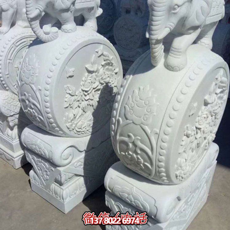 漢白玉小象石雕抱鼓，為您的別墅庭院增添優(yōu)雅氣息