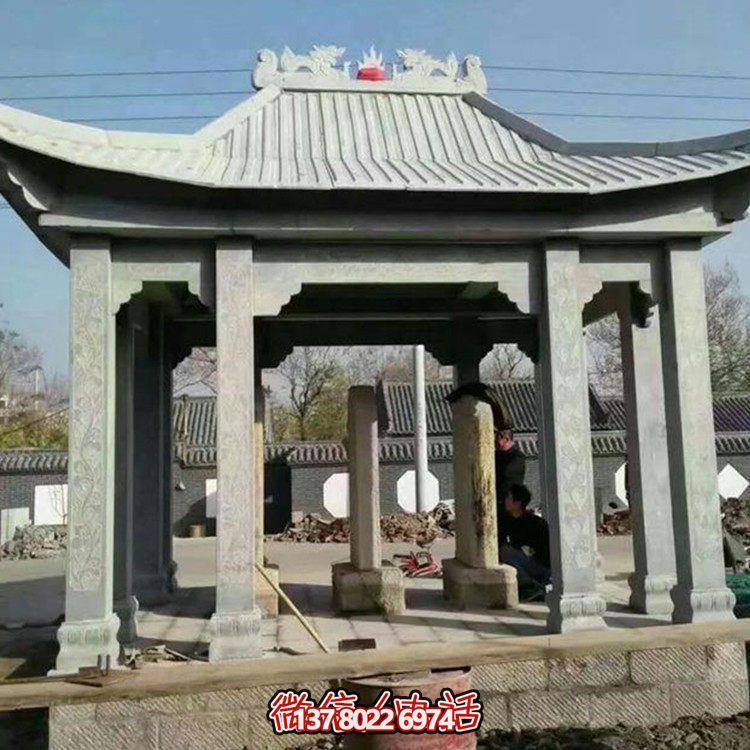 精美大型戶外涼亭，用石雕雕塑裝點(diǎn)大理石美景