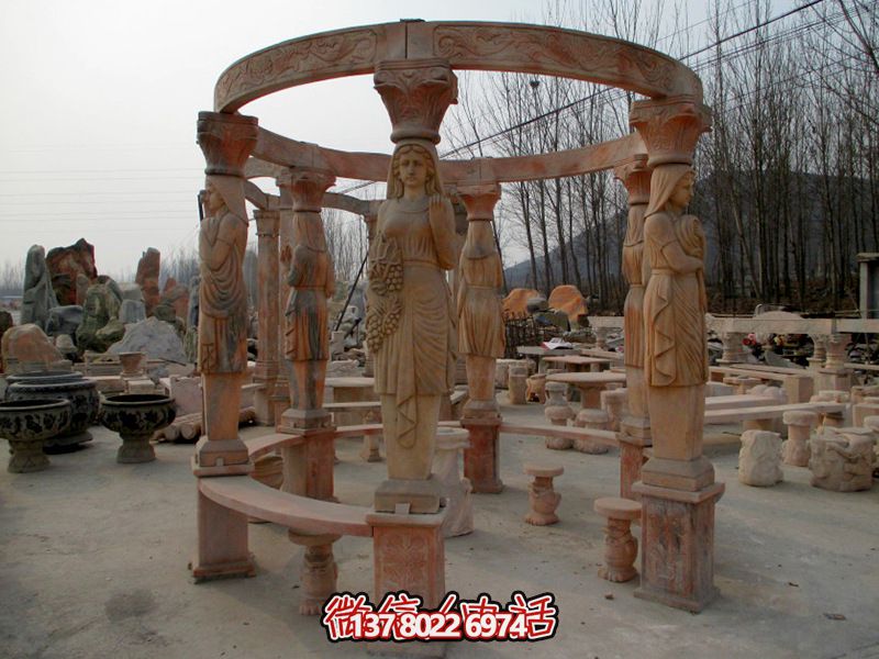 歐式?jīng)鐾?，圓形露天人物石柱擺放城市廣場裝飾