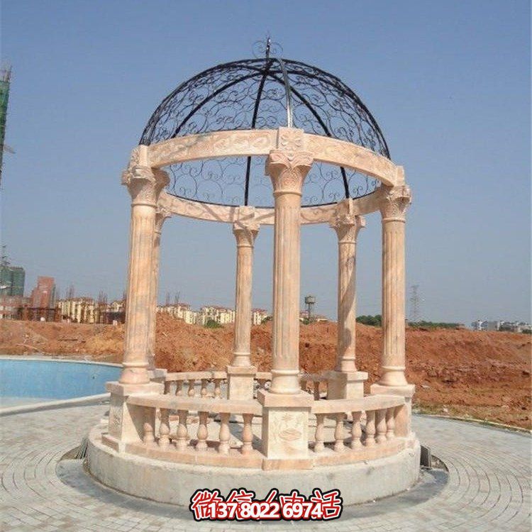 美麗而典雅的歐式大理石雕塑涼亭，為觀賞晚霞景觀而設(shè)計(jì)