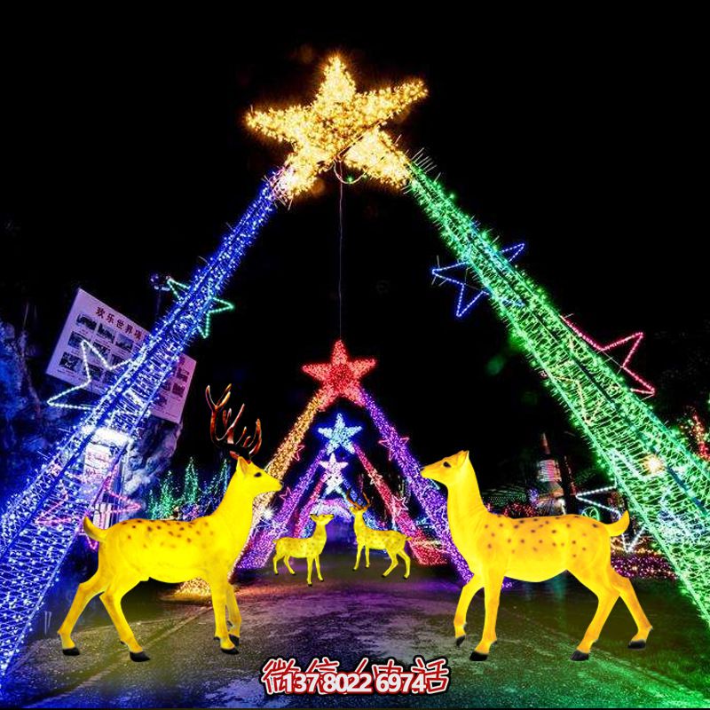 彩繪梅花鹿玻璃鋼雕塑，照明發(fā)光環(huán)繞