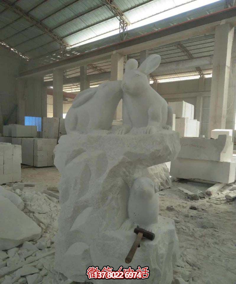 名門大號(hào)石雕兔子雕塑，高端裝飾您的別墅