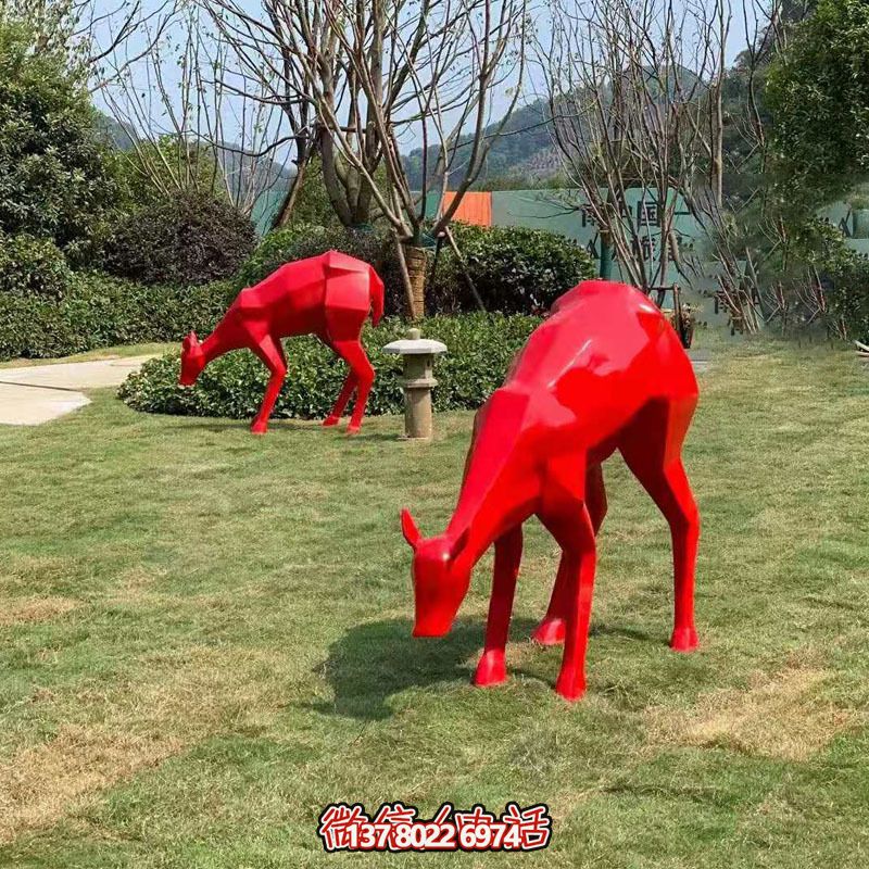 玻璃鋼梅花鹿雕塑裝飾品，紅色景觀裝飾