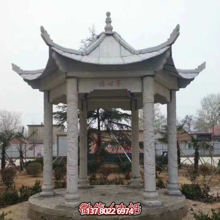 青石仿古石雕涼亭，營造寧靜田園風情