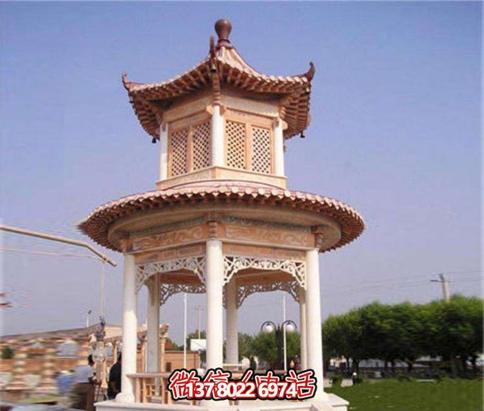 鏤空雕刻涼亭，休閑享受晚霞紅