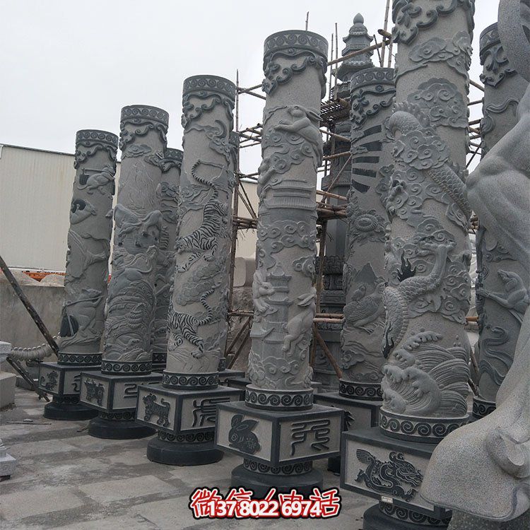 精美石雕十二生肖浮雕，傳承文化，點(diǎn)綴廣場(chǎng)柱子