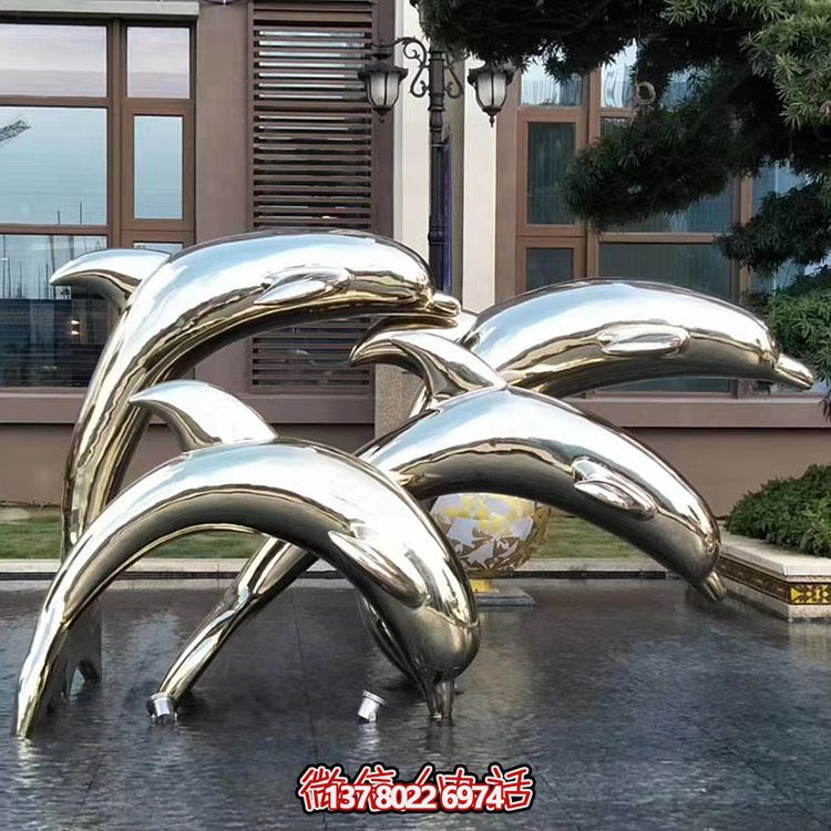 海豚潛泳雕塑，不銹鋼持久耐用