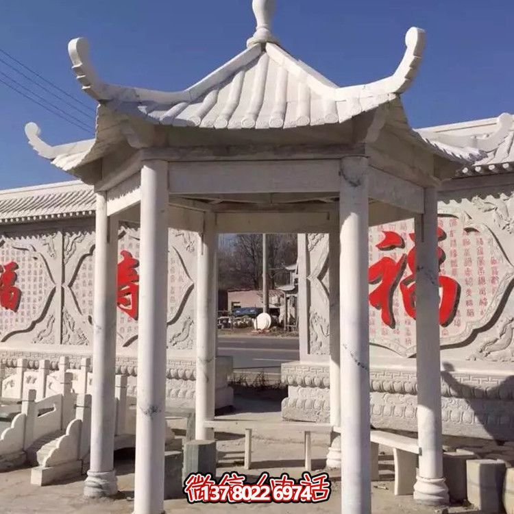 中式古建涼亭，大理石仿古裝飾庭院擺放