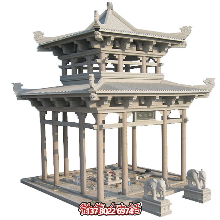 古典多角涼亭建筑大氣，石雕精美，園林景觀完美