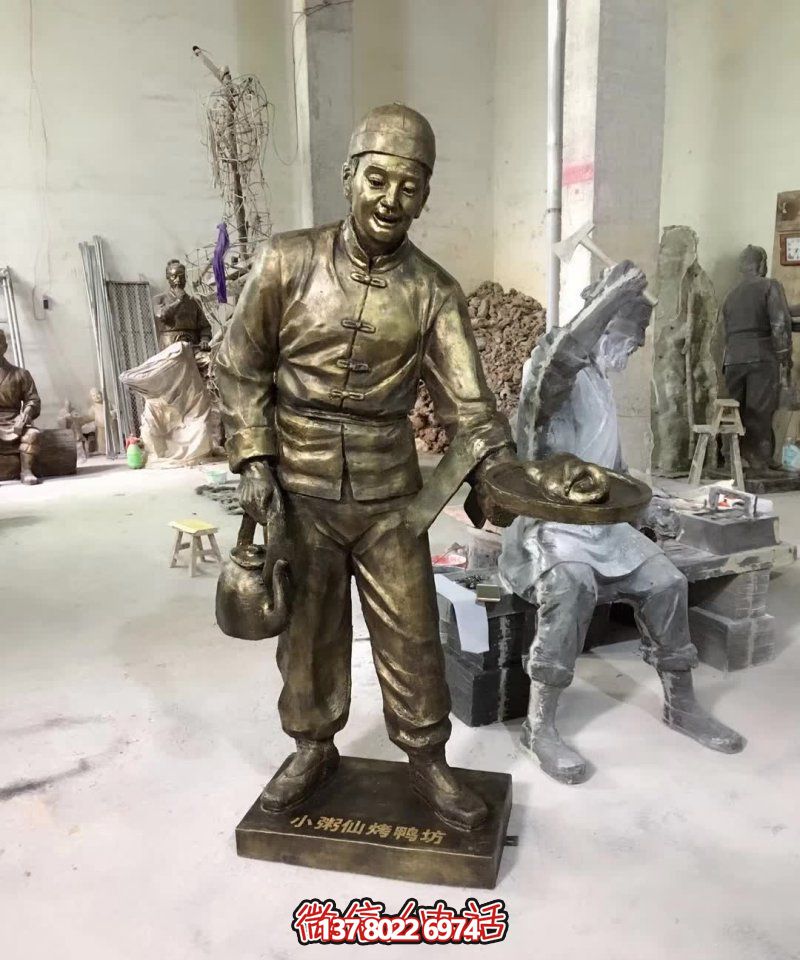 玻璃鋼小吃鋪，雕塑裝飾，店小二上菜