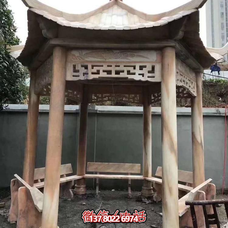 天然紅木雕刻涼亭，打造復(fù)古中式庭院休閑石亭