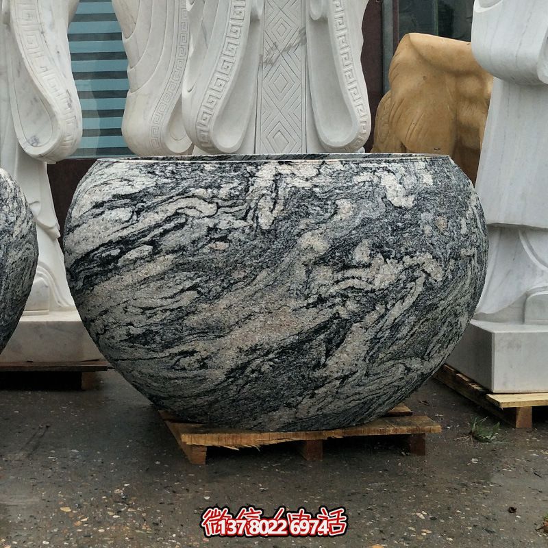 精美大理石石雕魚缸，點(diǎn)綴庭院雕塑