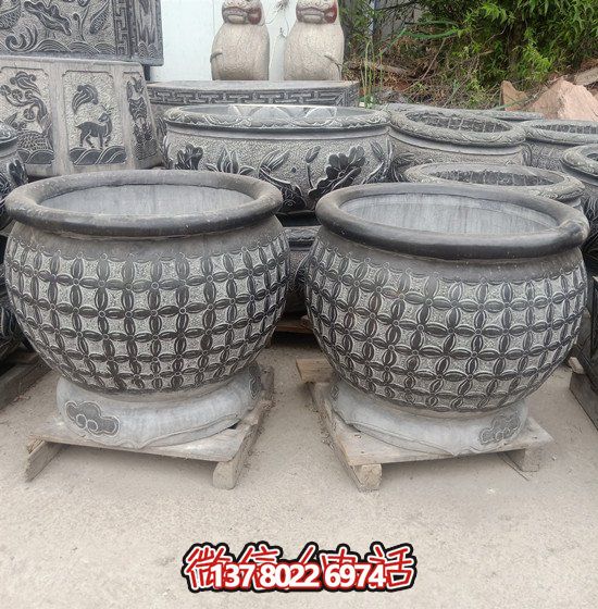 自然美學(xué)結(jié)合青石石雕、浮雕、編織、雕塑的戶(hù)外園林魚(yú)缸