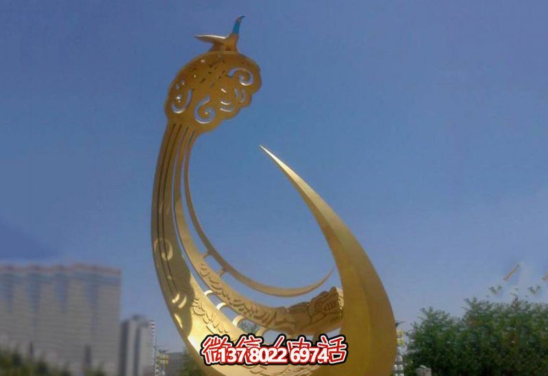 精美不銹鋼鳳凰雕塑，點(diǎn)綴戶外廣場(chǎng)