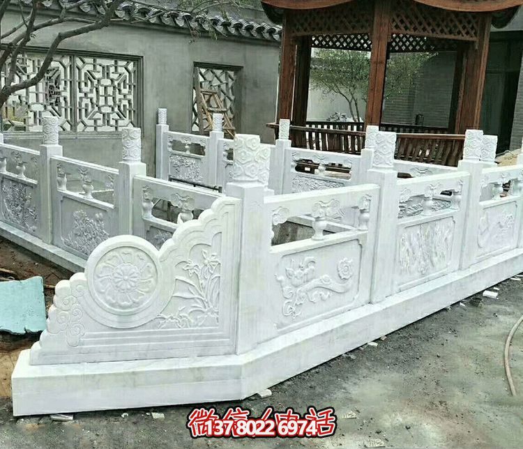 唯美古典庭院，池塘裝飾雕塑，漢白玉欄桿