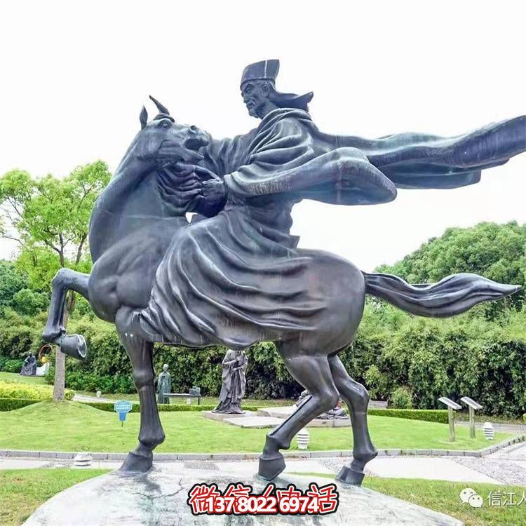 古典仿銅騎馬雕塑，玻璃鋼創(chuàng)意廣場(chǎng)裝飾