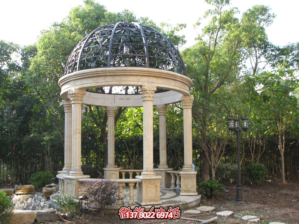 新歐式大理石柱鐵藝鏤空涼亭休息別墅園林景觀(guān)