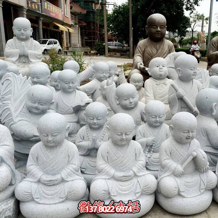 天然砂巖雕刻小沙彌擺件，美麗景致精美寺院家居裝飾