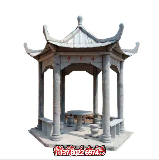 美麗月夜，精美石雕亭子