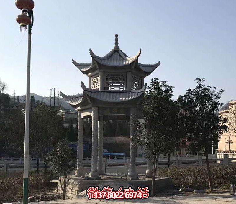 村莊戶(hù)外景觀(guān)雙層鏤空仿古建涼亭休息座椅石雕