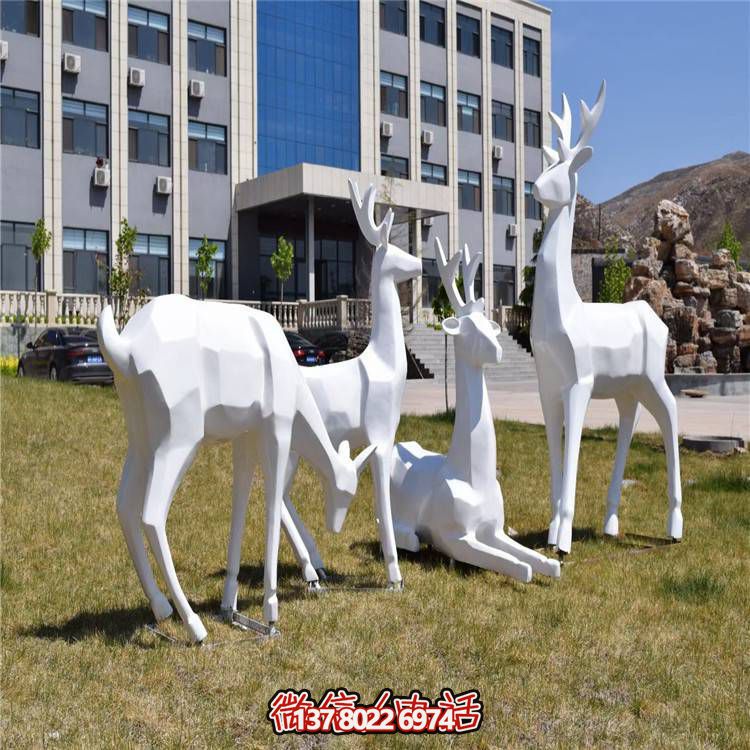 戶(hù)外草坪不銹鋼幾何戶(hù)外園林梅花鹿雕塑
