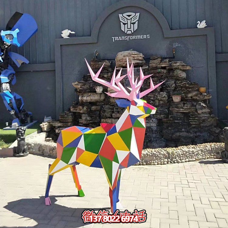 城市廣場(chǎng)擺放玻璃鋼抽象切面鹿動(dòng)物雕塑