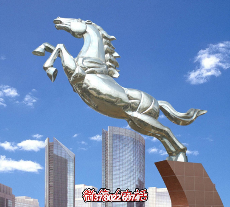不銹鋼馬兒雕塑，鏡面騰空的馬兒雕塑，企業(yè)精神標(biāo)識標(biāo)志