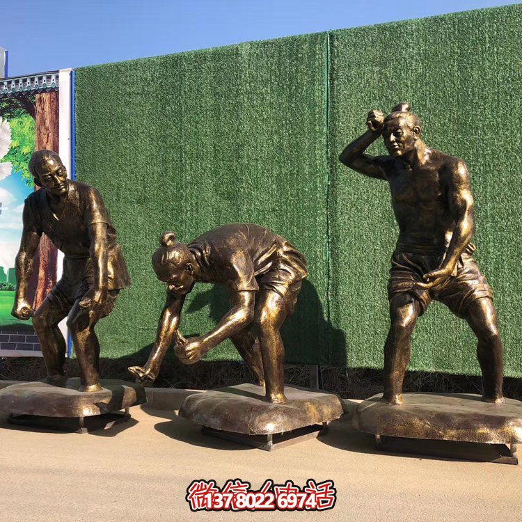 插秧，玻璃鋼仿銅民俗生活勞動人物雕塑