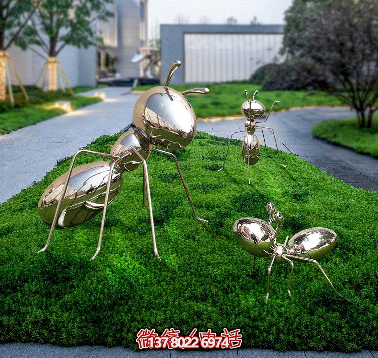 不銹鋼鏡面螞蟻，小區(qū)綠化帶裝飾動物擺件