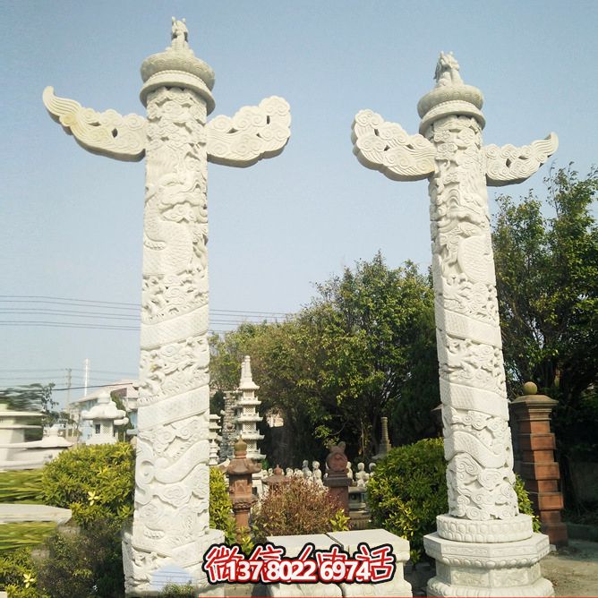 城市廣場(chǎng)擺放漢白玉華表石雕塑