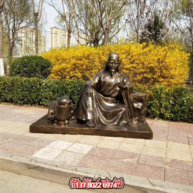 茶圣陸羽雕塑，玻璃鋼仿銅歷史名人情景雕塑