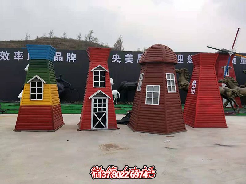 兒童游樂廣場(chǎng)彩三色玻璃鋼風(fēng)車雕塑