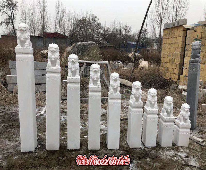 漢白玉獅子家用門(mén)前擺放拴馬柱雕塑