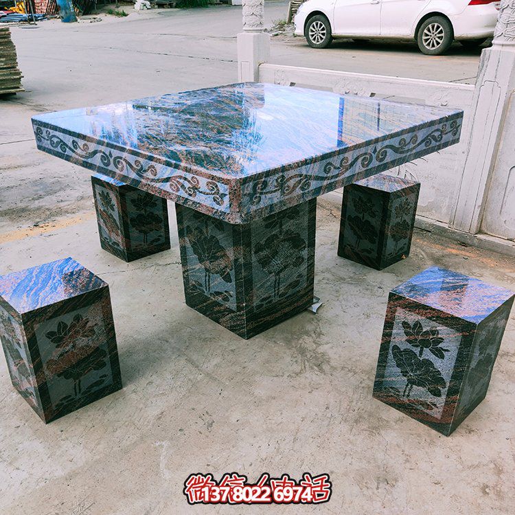 大理石石桌凳，正方形桌子凳子